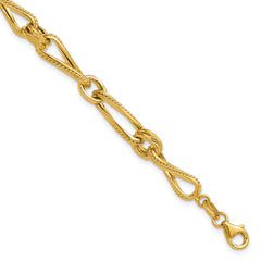 14K Polished and Textured Twisted Link Bracelet