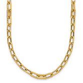 14K Polished CZ Fancy Paperclip Link Necklace