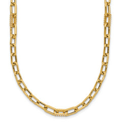 14K Polished CZ Fancy Paperclip Link Necklace