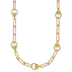 14K Polished and Dia-cut. Circle Station Paperclip Necklace