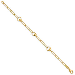 14K Polished and Dia-cut. Circle Station Paperclip Bracelet