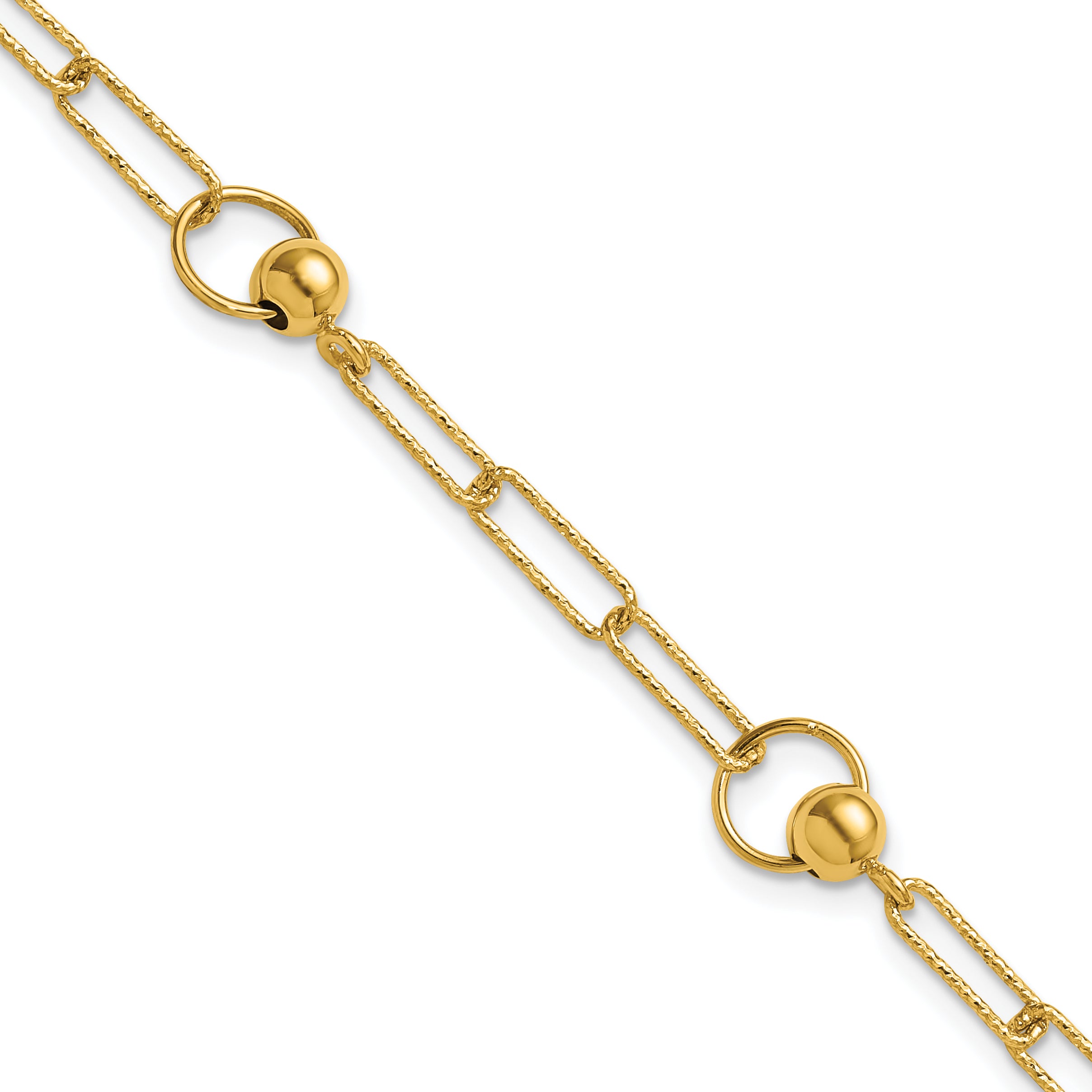 14K Polished and Dia-cut. Circle Station Paperclip Bracelet