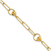 14K Polished and Dia-cut. Circle Station Paperclip Bracelet