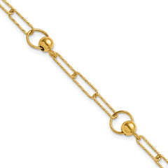 14K Polished and Dia-cut. Circle Station Paperclip Bracelet