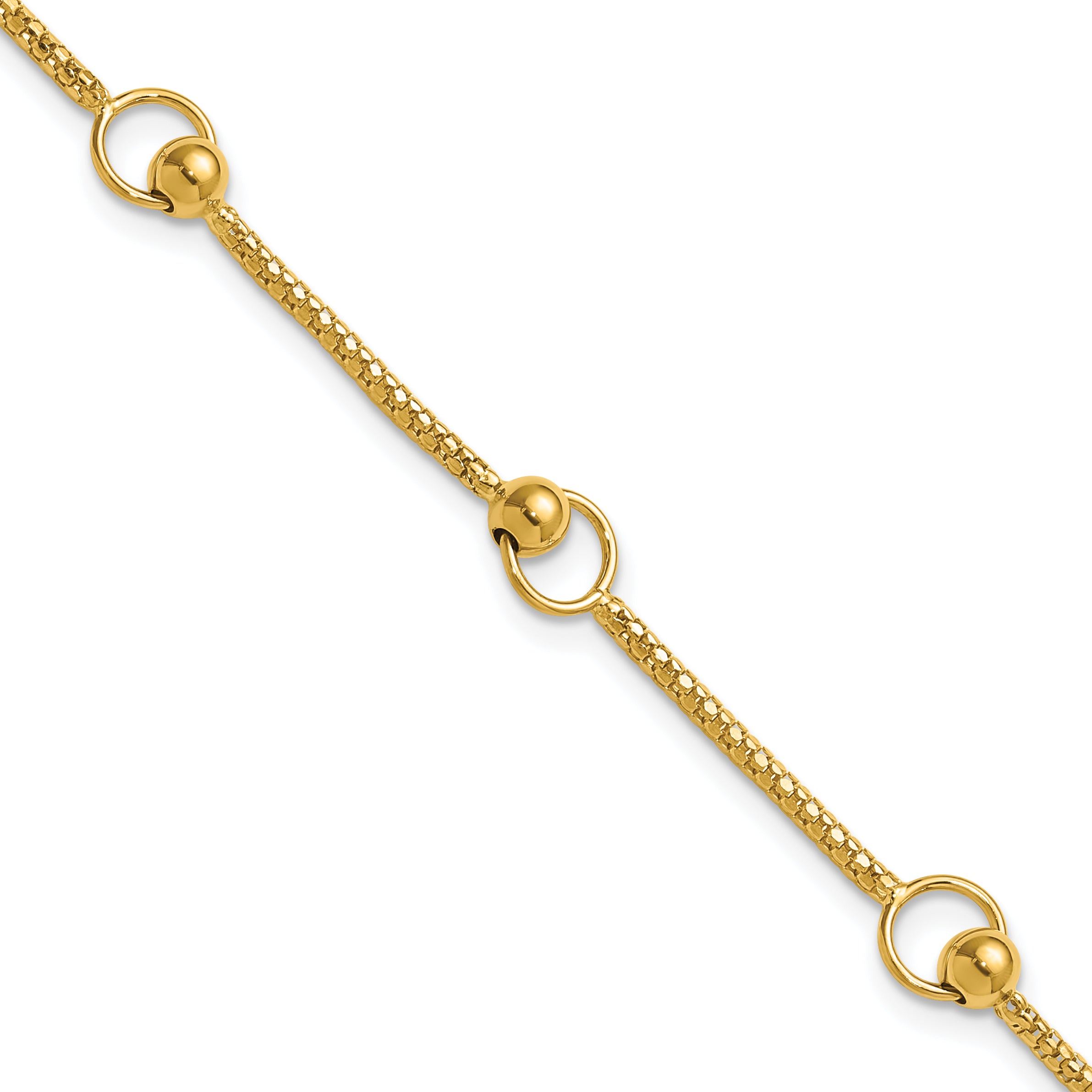 14K Polished Circle Station Popcorn Link Bracelet