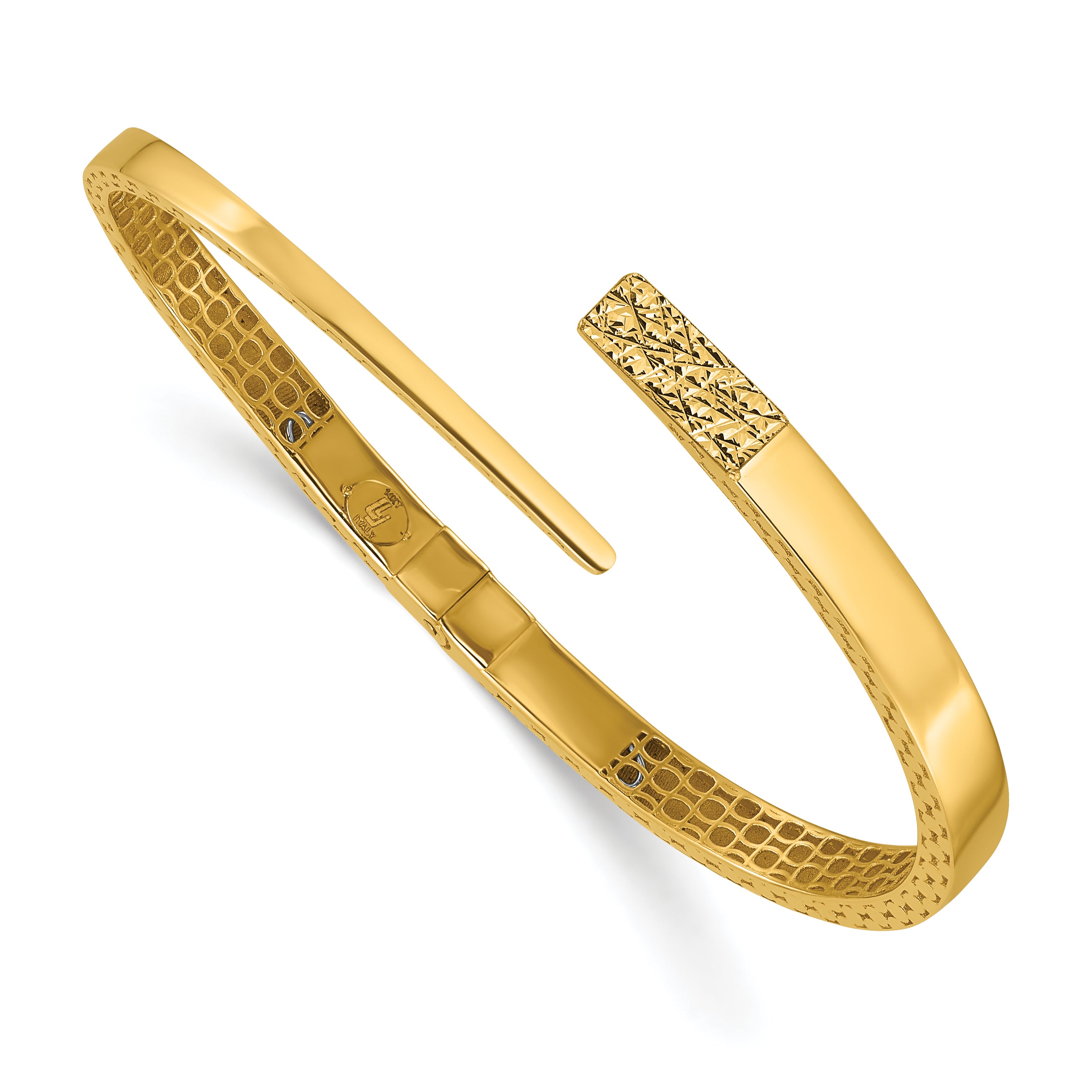 14K Polished and Diamond-cut Bypass Hinged Bangle