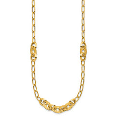 14K Polished and Diamond-cut Fancy Oval Link Necklace