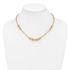 14K Polished and Diamond-cut Fancy Oval Link Necklace