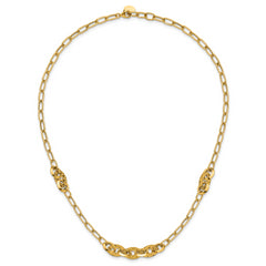 14K Polished and Diamond-cut Fancy Oval Link Necklace