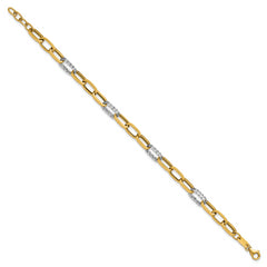 14K Two-tone Polished / Dia-cut Fancy Link w/.5in ext. Bracelet
