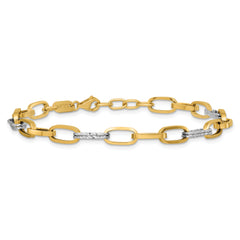14K Two-tone Polished / Dia-cut Fancy Link w/.5in ext. Bracelet