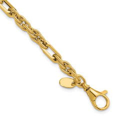 14K Polished and Textured Fancy Link Bracelet