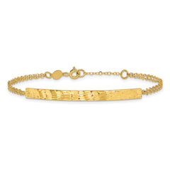 14K Polished / Diamond-cut Bar Double Chain w/.75in ext. Bracelet