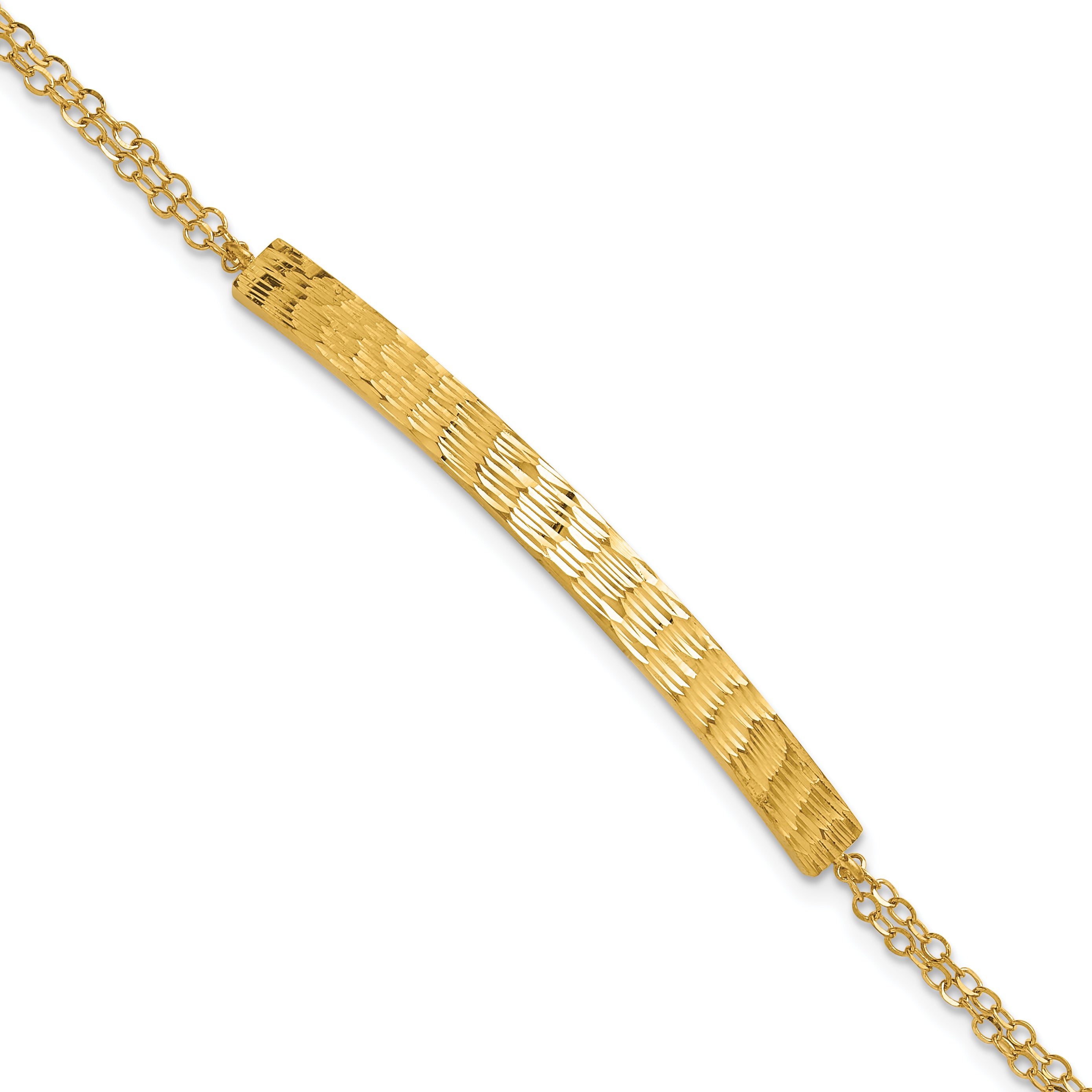 14K Polished / Diamond-cut Bar Double Chain w/.75in ext. Bracelet