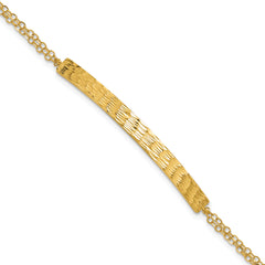 14K Polished / Diamond-cut Bar Double Chain w/.75in ext. Bracelet