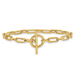 14K Polished and Twisted Fancy Link Toggle Bracelet
