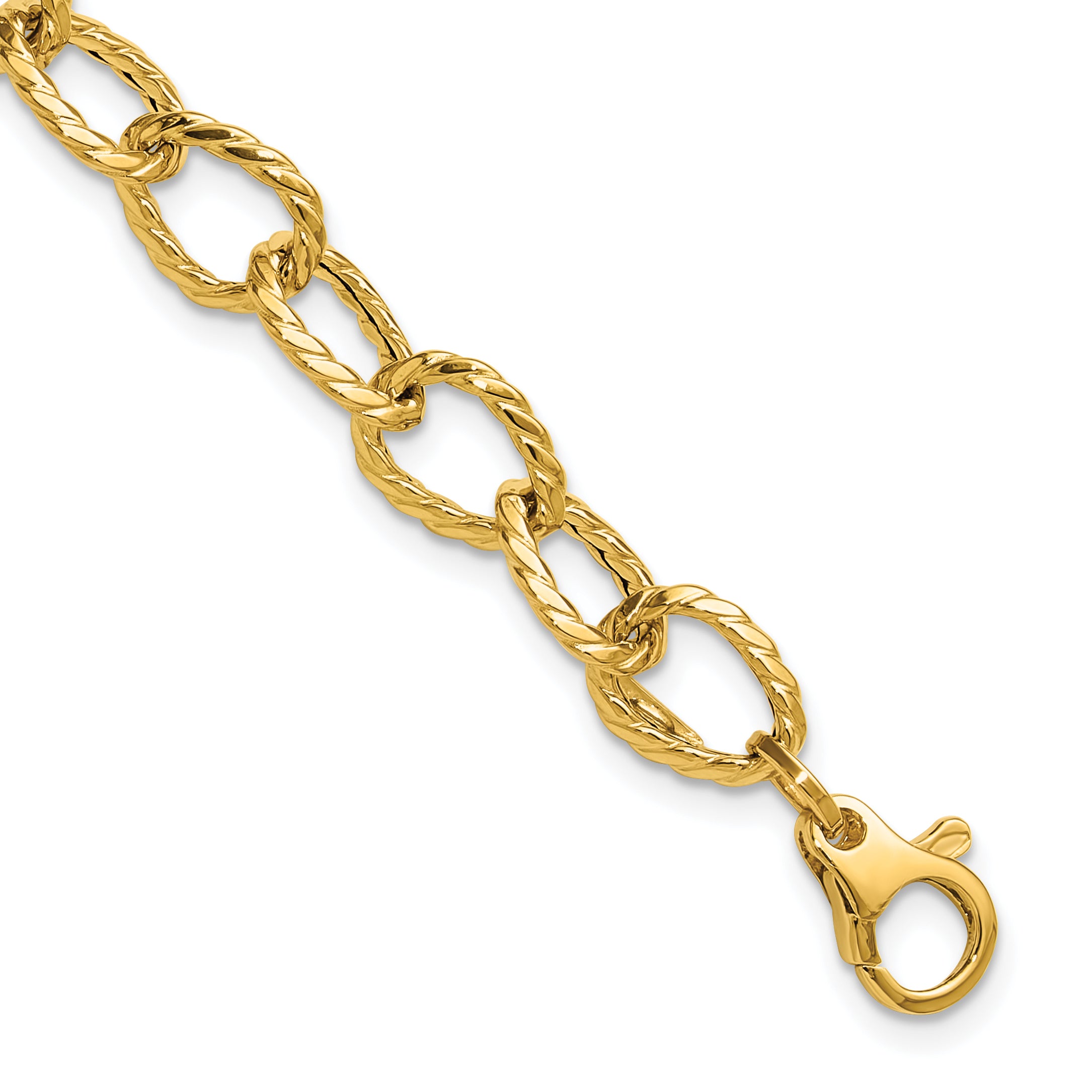 14K Polished and Twisted Fancy Link Bracelet