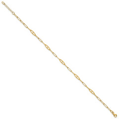 14K Fancy Paperclip Link 9 inch Plus 1 inch Extender - Total 10 inch Anklet