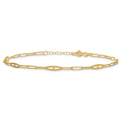 14K Fancy Paperclip Link 9 inch Plus 1 inch Extender - Total 10 inch Anklet