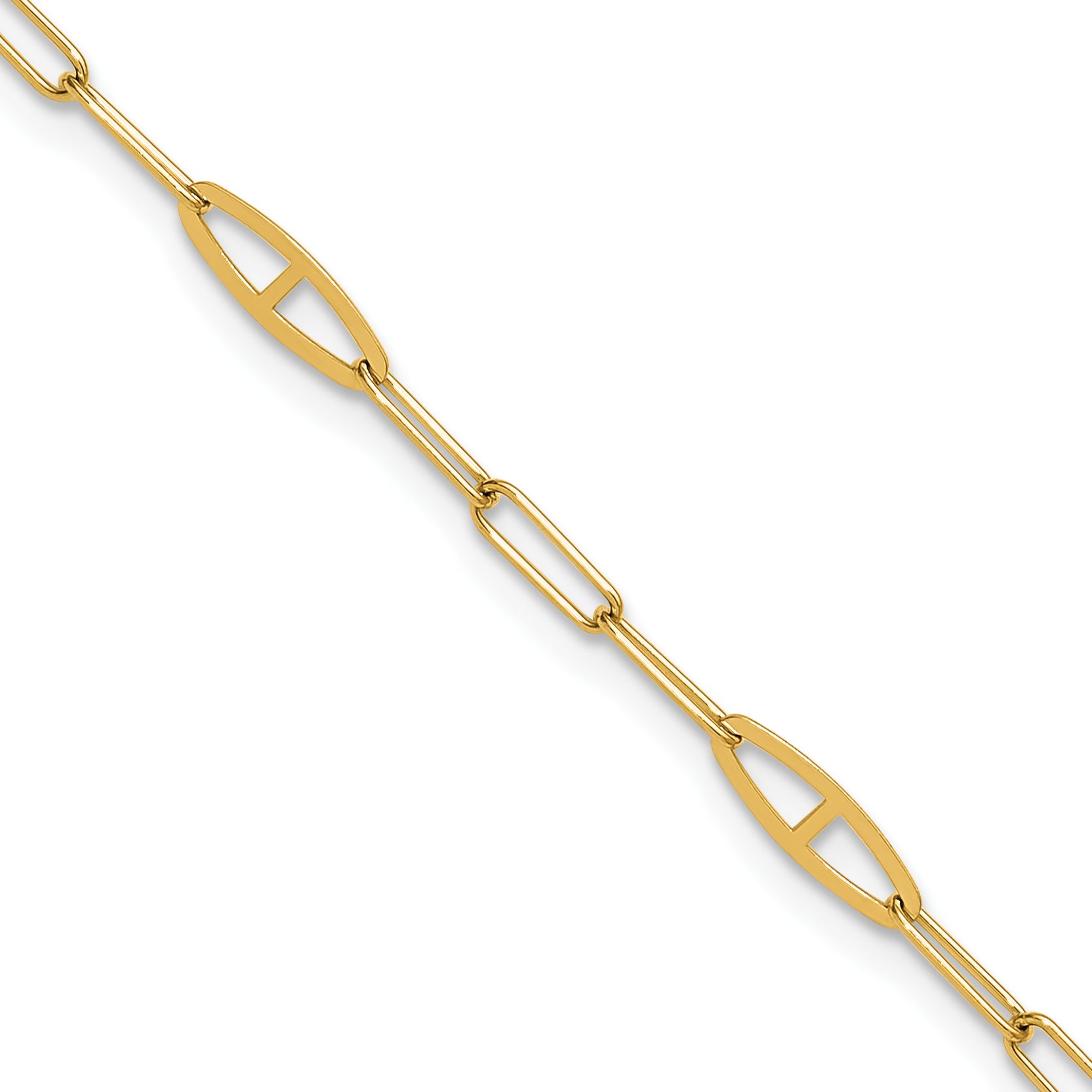 14K Fancy Paperclip Link 9 inch Plus 1 inch Extender - Total 10 inch Anklet
