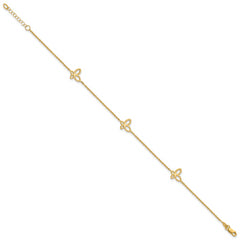 14K Open Butterfly 3-Station 9 inch Plus 1 inch Extender - Total 10 inch Anklet