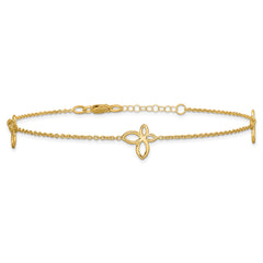 14K Open Butterfly 3-Station 9 inch Plus 1 inch Extender - Total 10 inch Anklet