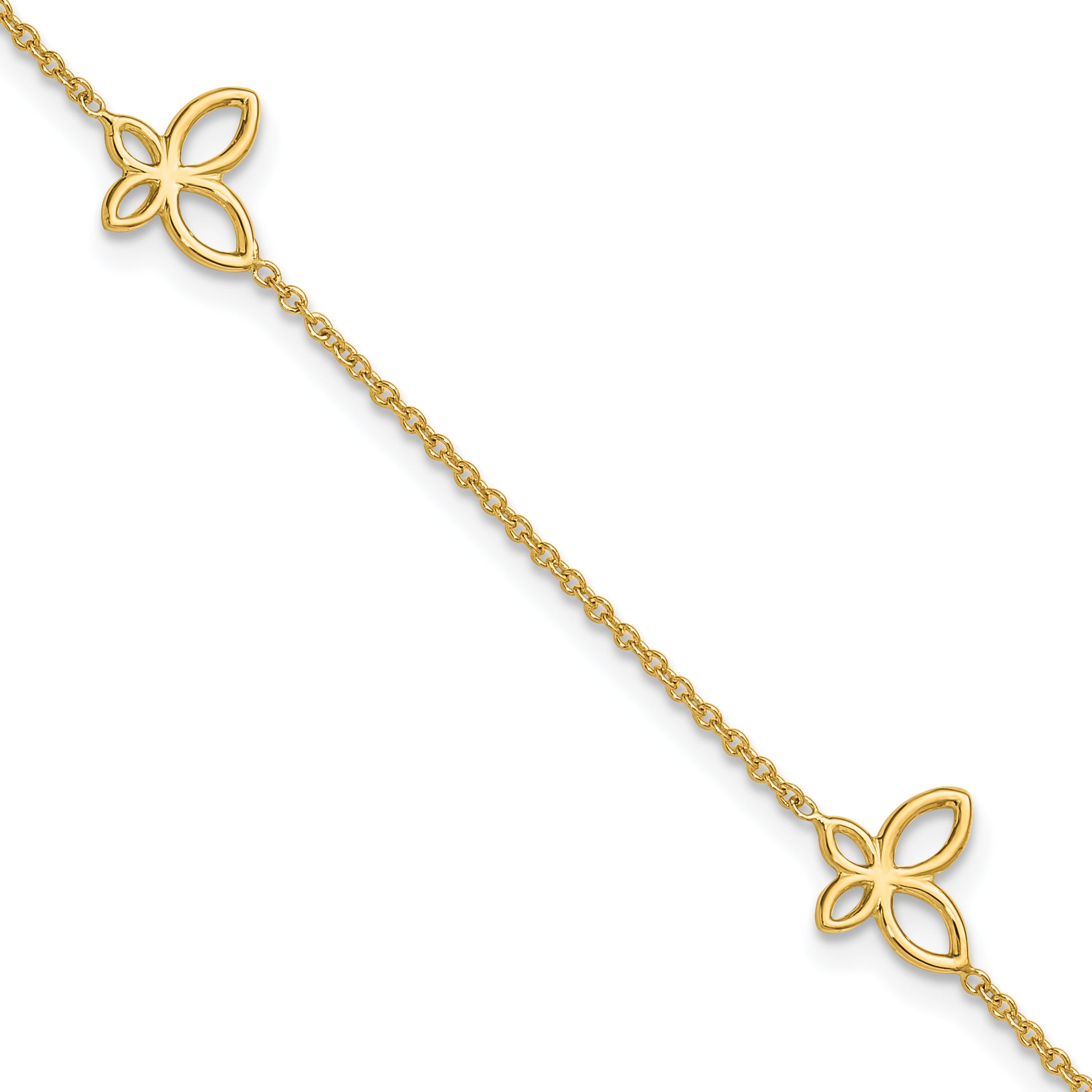 14K Open Butterfly 3-Station 9 inch Plus 1 inch Extender - Total 10 inch Anklet