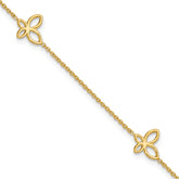 14K Open Butterfly 3-Station 9 inch Plus 1 inch Extender - Total 10 inch Anklet