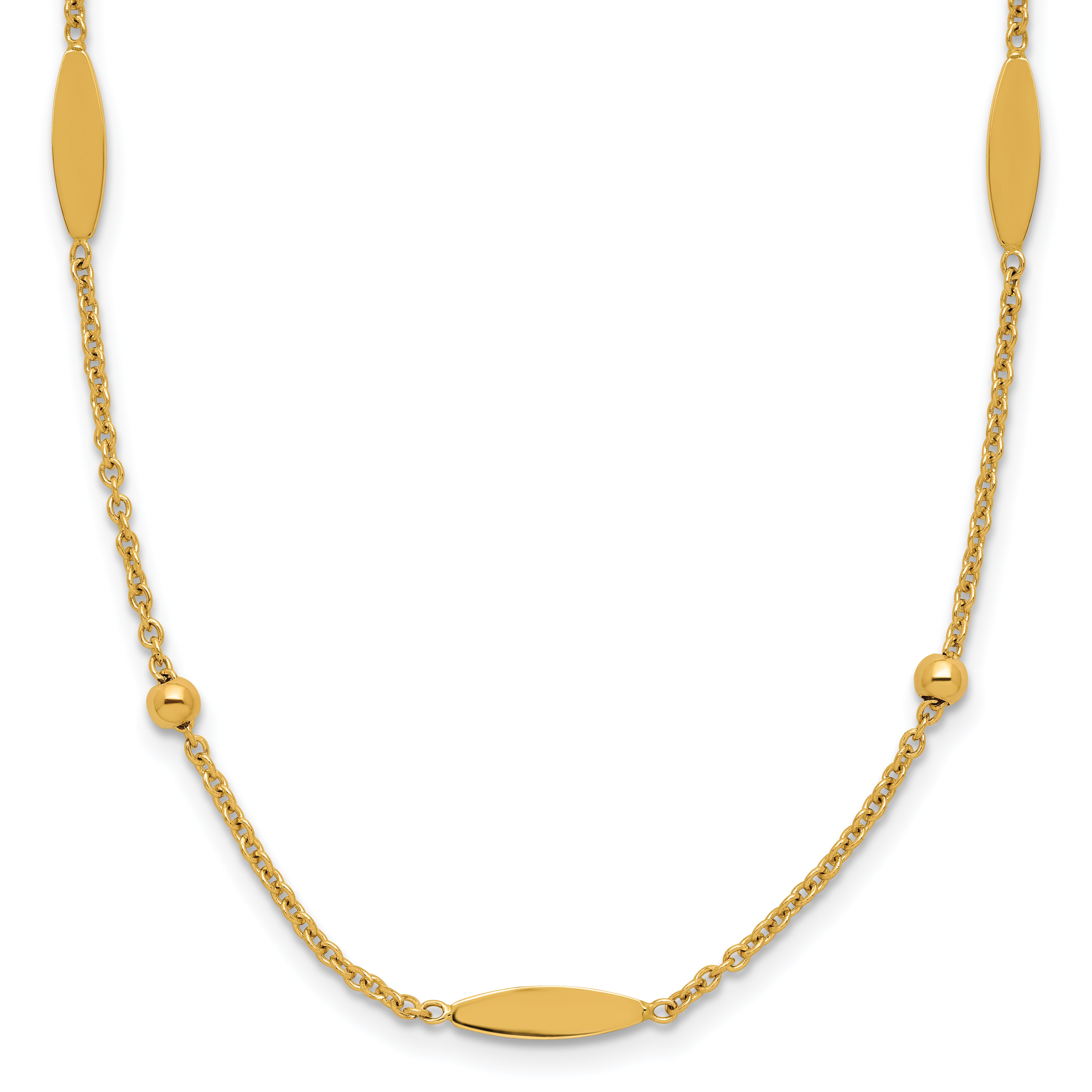 14K Polished Oval Disk Station w/2in ext. Necklace