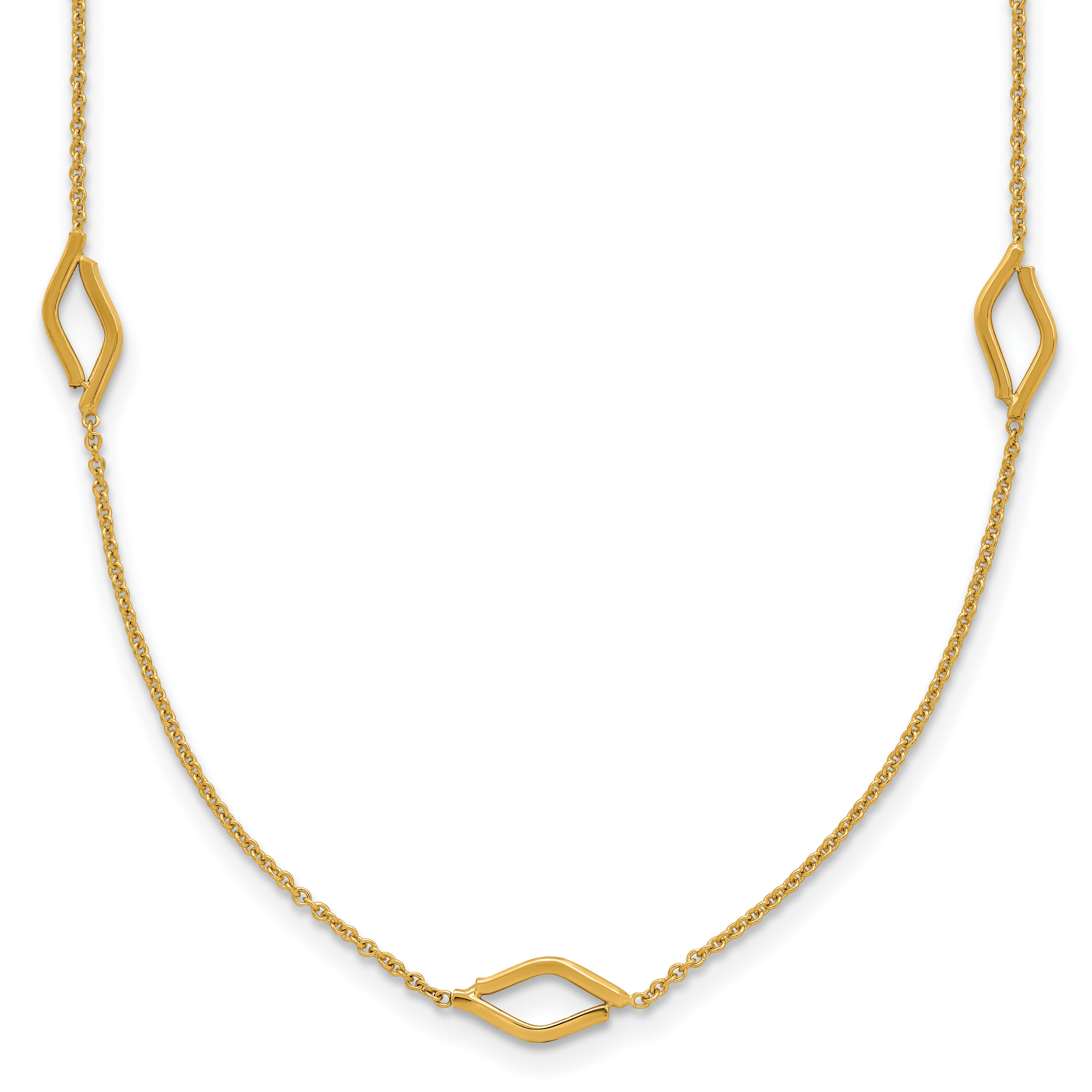 14K Polished Diamond-shaped Station w/2in ext. Necklace