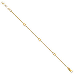 14K Polished Diamond-shaped Station w/1in ext. Bracelet