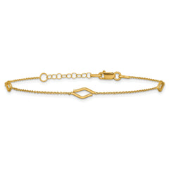 14K Polished Diamond-shaped Station w/1in ext. Bracelet