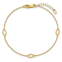 14K Polished Diamond-shaped Station w/1in ext. Bracelet