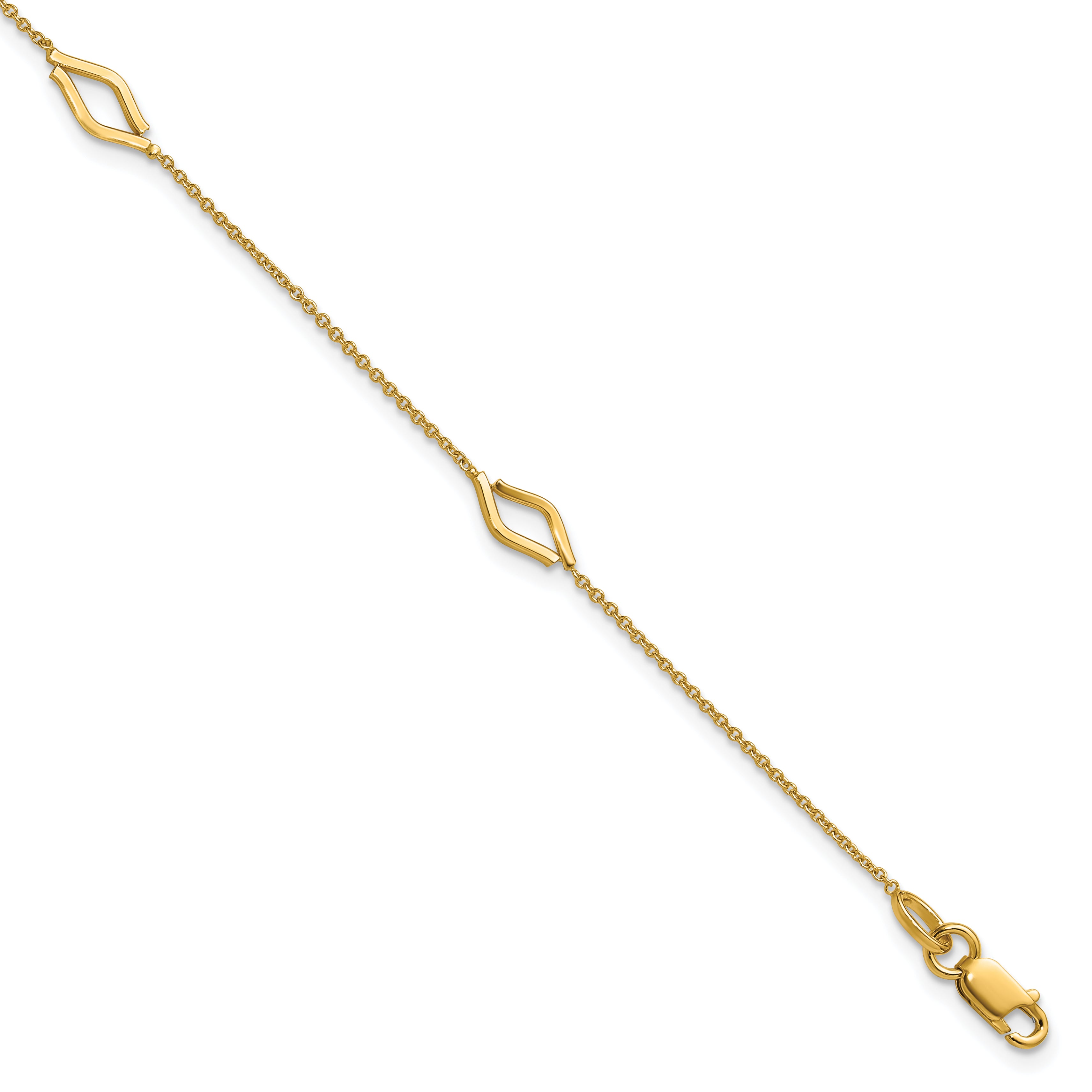 14K Polished Diamond-shaped Station w/1in ext. Bracelet