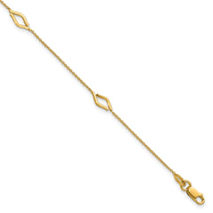 14K Polished Diamond-shaped Station w/1in ext. Bracelet