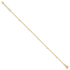 14K Polished Diamond-shaped Disk Station w/1in ext. Bracelet