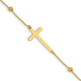 14K Cross and Diamond-cut Beads 9 inch Plus 1 inch Extender - Total 10 inch Anklet