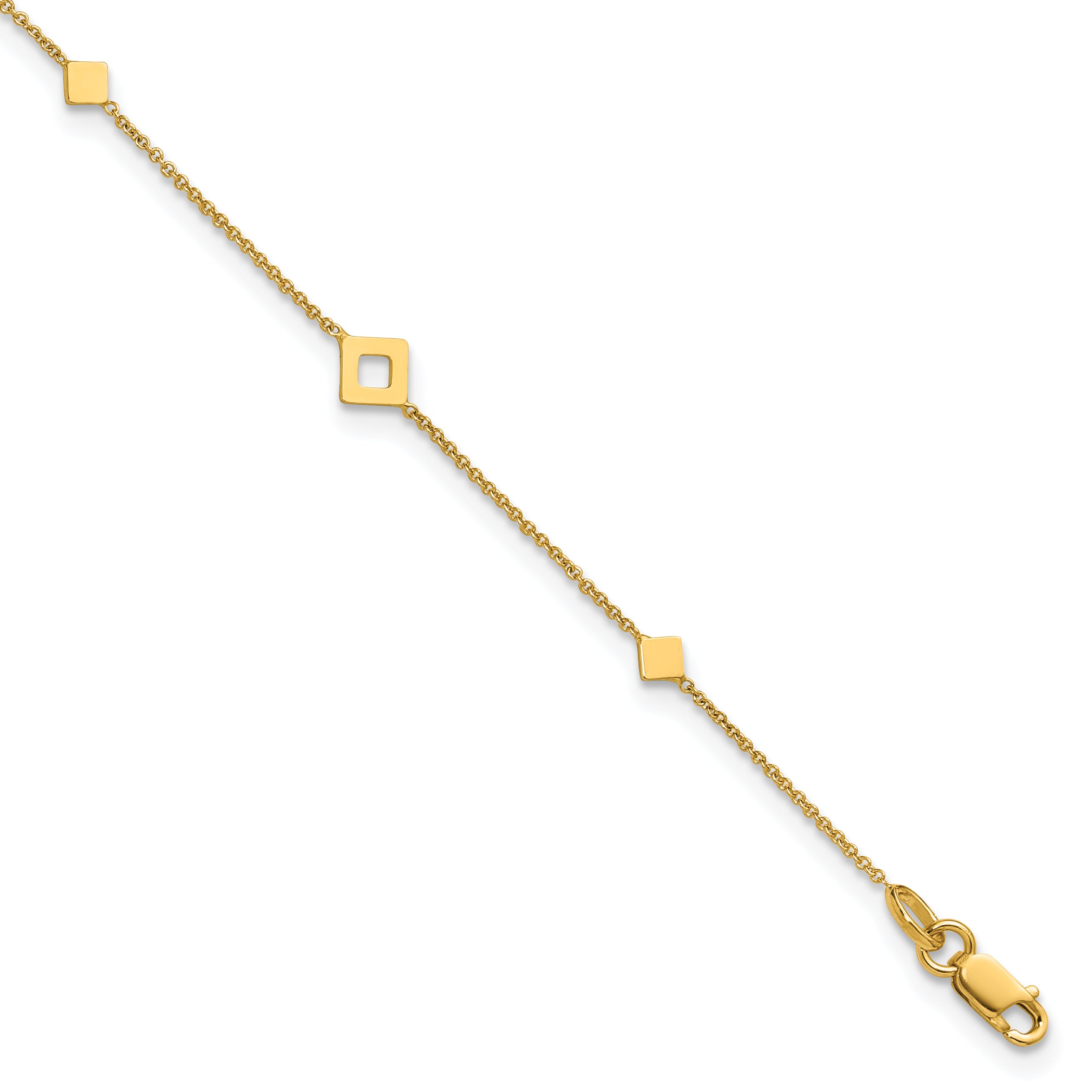14K Geometric Squares 9 inch Plus 1 inch Extender - Total 10 inch Anklet