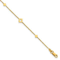 14K Geometric Squares 9 inch Plus 1 inch Extender - Total 10 inch Anklet