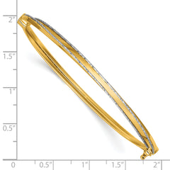 14K w/Rhodium Polished and Diamond-Cut Hinged Bangle