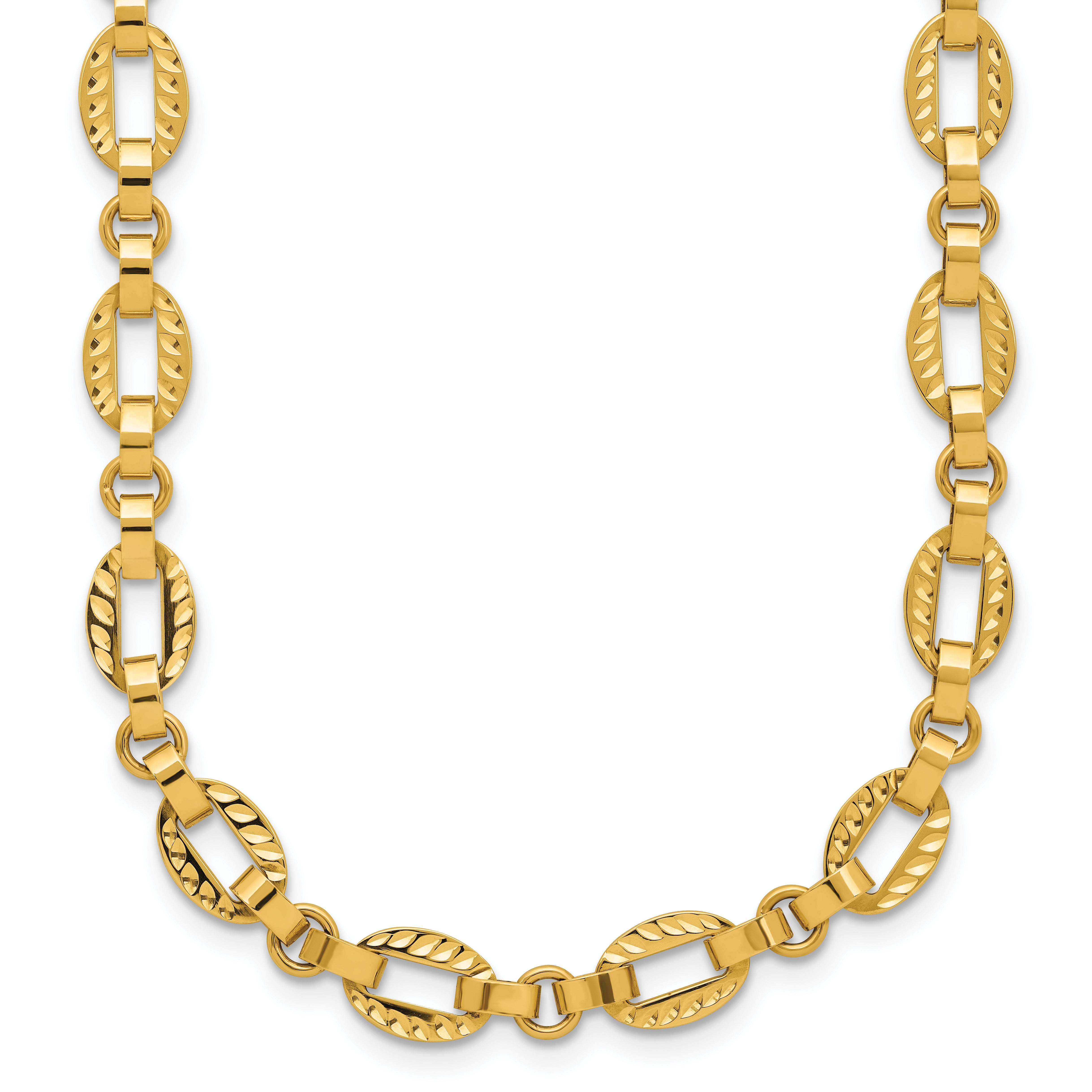 14K Polished and Diamond-cut Fancy Link w/.5in Ext. Necklace