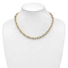 14K Two-tone Polished and Textured Fancy Link Necklace