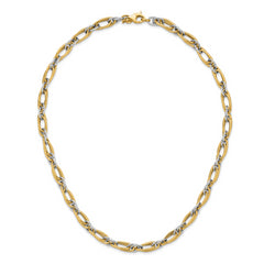 14K Two-tone Polished and Textured Fancy Link Necklace