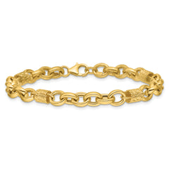 14K Polished and Textured Fancy Link Bracelet