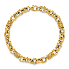 14K Polished and Textured Fancy Link Bracelet