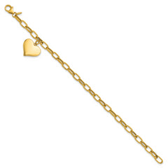 14K Polished Heart Charm Bracelet