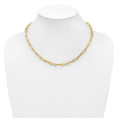14K Polished and Dimond-cut Paperclip Link Necklace
