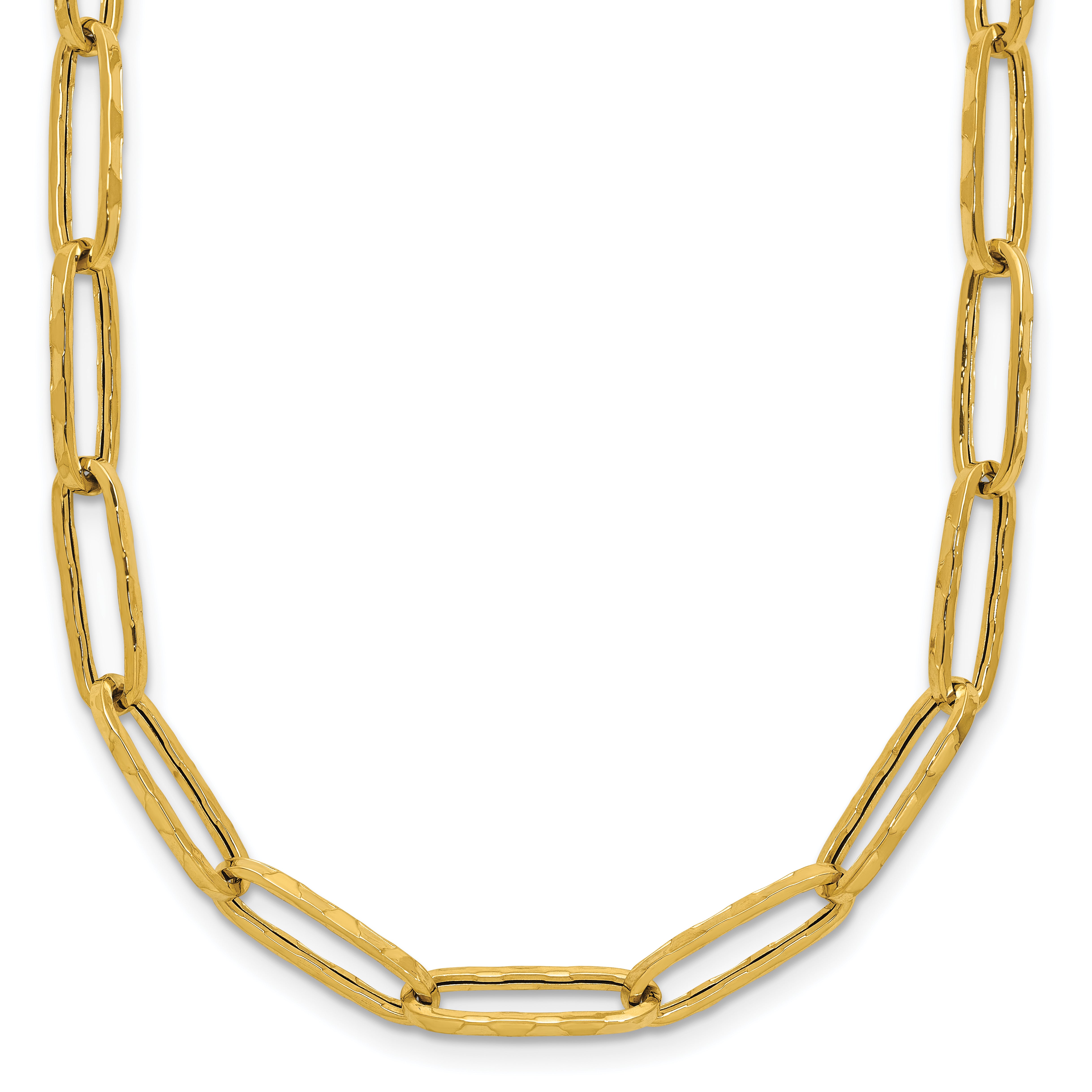 14K Polished and Dimond-cut Paperclip Link Necklace