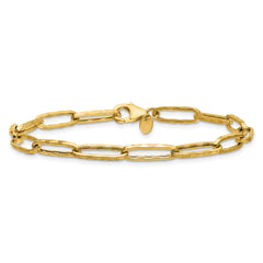 14K Polished and Dimond-cut Paperclip Link Bracelet