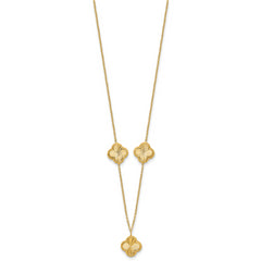 14K Polished and Diamond-cut Clover Station Necklace